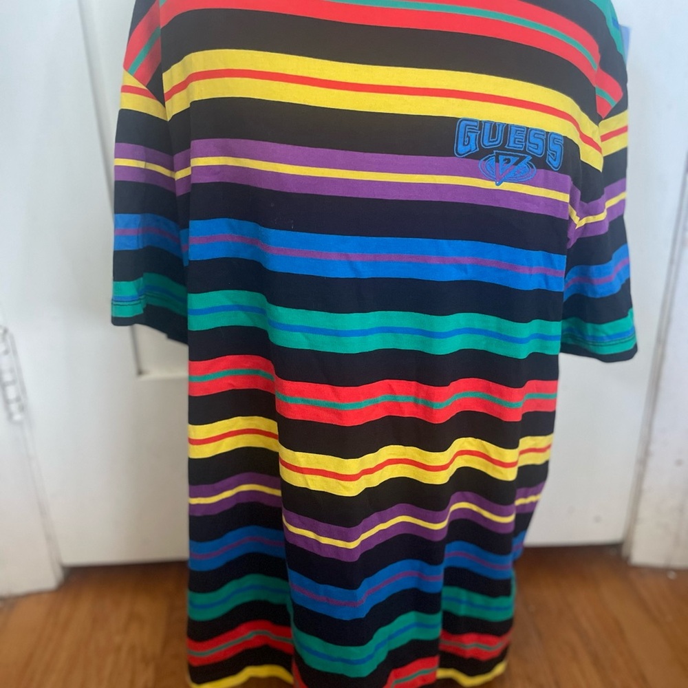 Guess x J Balvin 2020 Multicolor Striped T-Shirt Size Large Vintage Style Tag